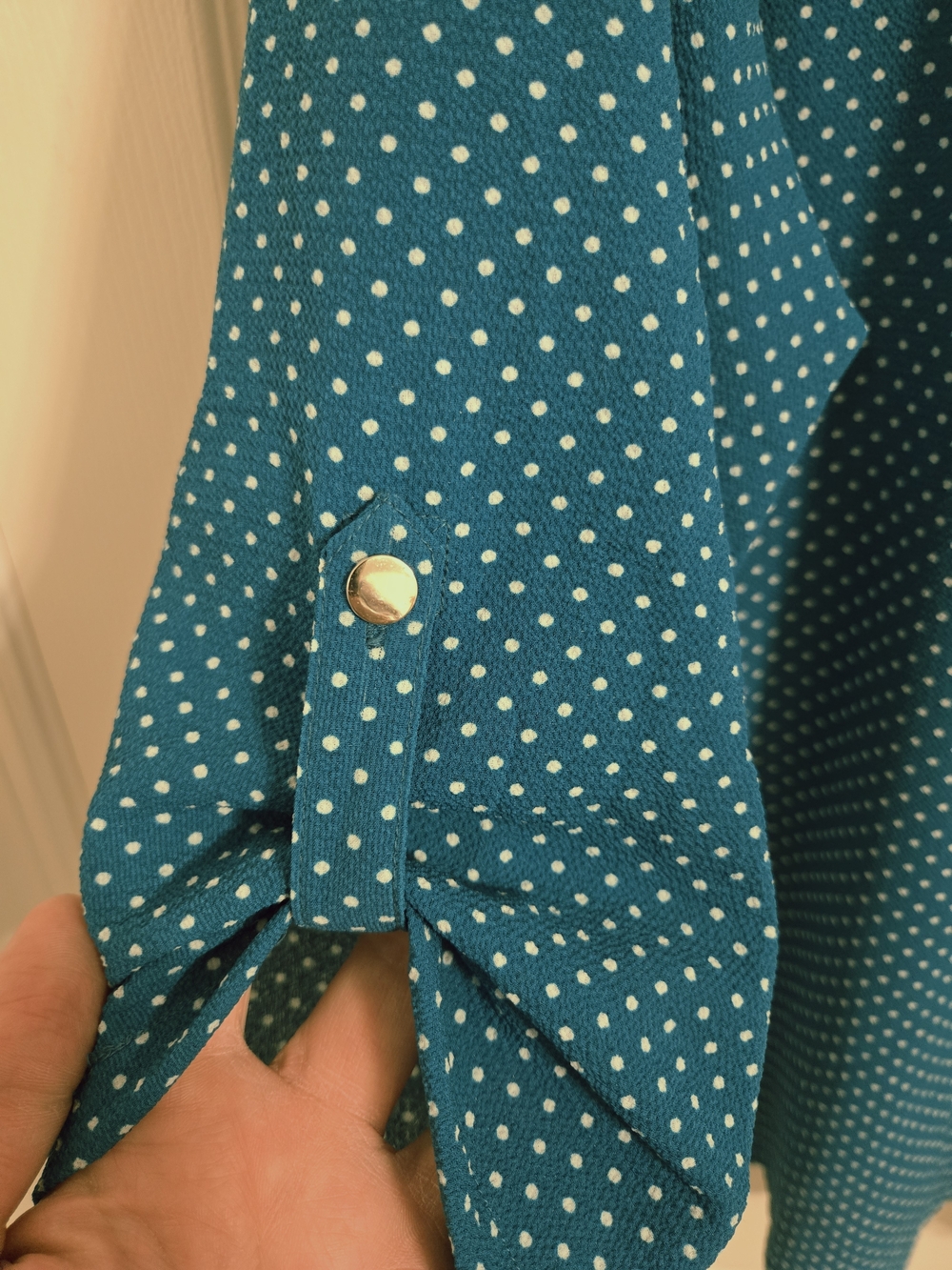 Cathy Women's Teal Polka Dot V-Neck Zip-Front Blouse Size XL - Picture 2 of 7